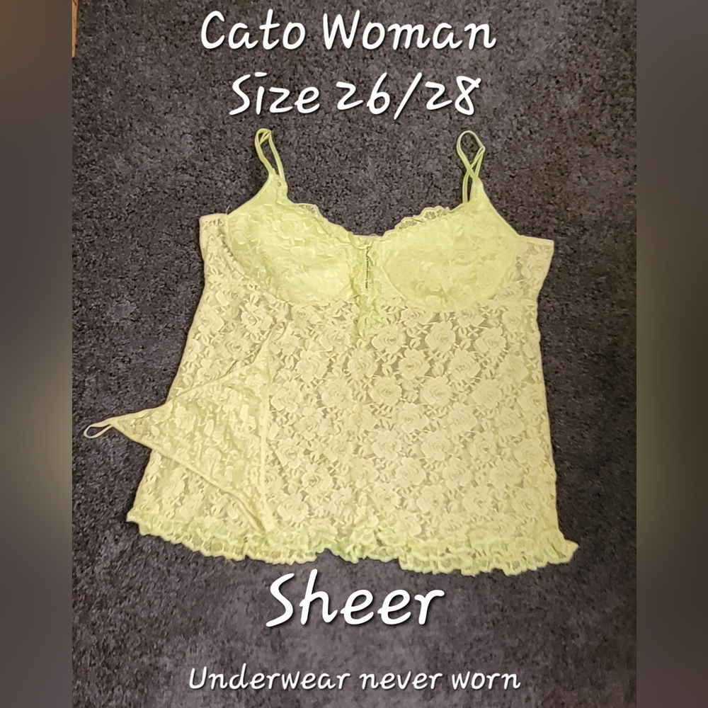 Cato Woman 26/28 mint green lace sheer lingerie set